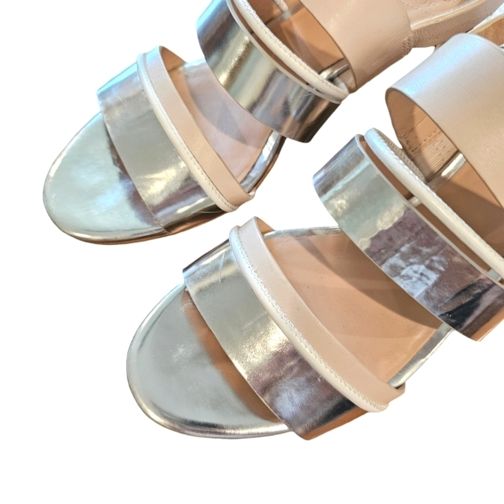 What For Leather Silver & Blush Chucked Strap Heels - Picture 3 of 13